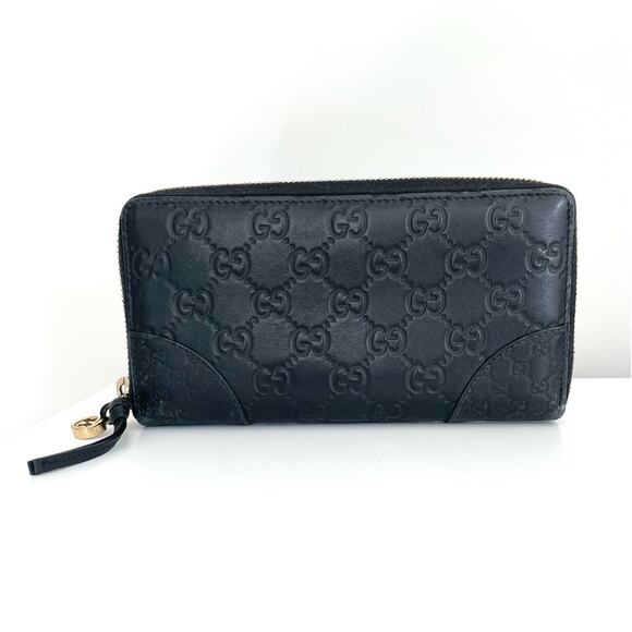 Gucci GG Monogram Guccissima Black Leather Zip Around Long Card Wallet Clutch - Picture 1 of 16